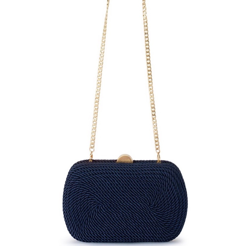 Navy Woven Evening clutch with Gold Chain
